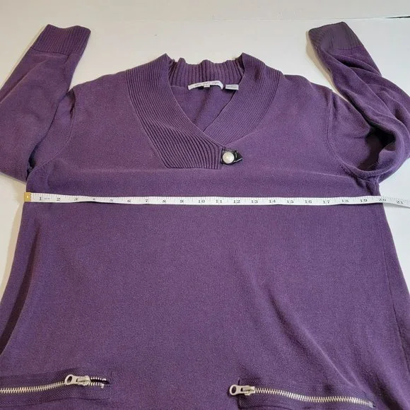 Eight Eight Eight Sweater, Women L, Purple V-Neck w/button, Zipper Pockets, EUC - Picture 7 of 10